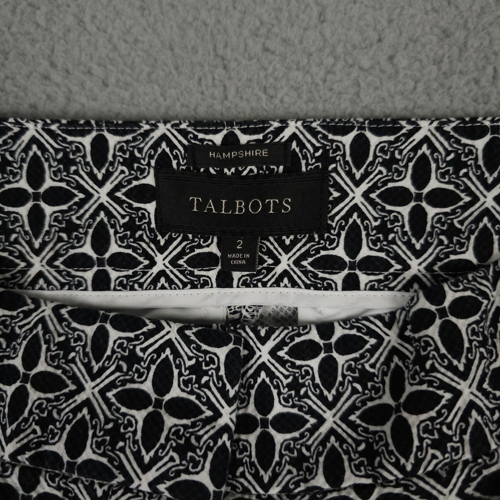 Talbots Pants Women 2 Black White Geo Star Hampshire Stretch Career Office Ankle - Picture 3 of 12